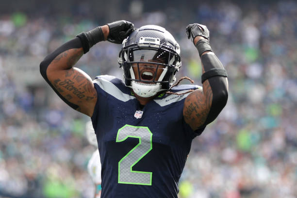 Rayshawn Jenkins #2 of the Seattle Seahawks reacts during the first quarter