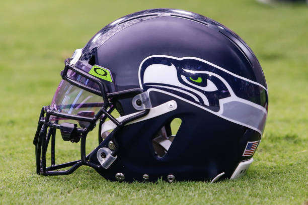 Seattle Seahawks helmet on the field before the NFL football