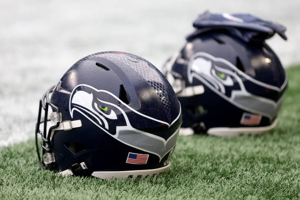 Seattle Seahawks helmets are seen before the game against