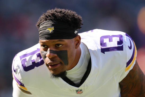  N'Keal Harry #13 of the Minnesota Vikings warms up before the game against 